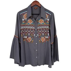 Scully Gray Blouse with Elegant Embroidery